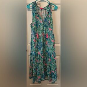 Lilly Pulitzer Malone Maxi Dress Soleil Pink Good Hare Day Sleeveless Size XL